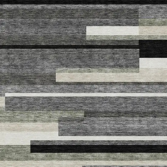 Black Charcoal And Gray Striped Washable Indoor Outdoor Area Rug Photo 4