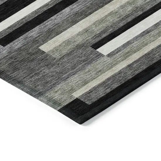 Black Charcoal And Gray Striped Washable Indoor Outdoor Area Rug Photo 3