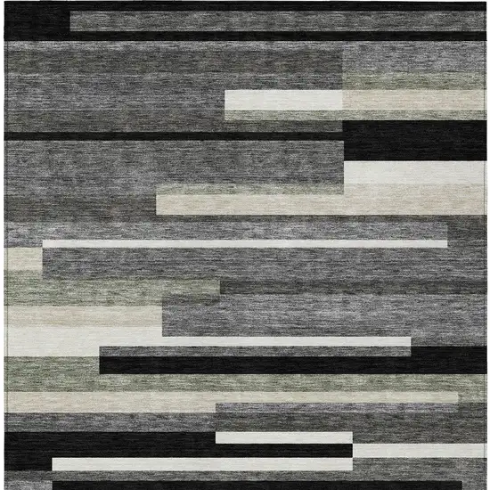 Black Charcoal And Gray Striped Washable Indoor Outdoor Area Rug Photo 5