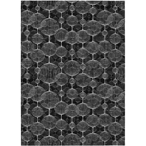 Photo of Black Charcoal And Ivory Geometric Washable Indoor Outdoor Area Rug