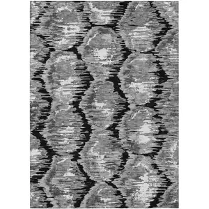 Photo of Black Charcoal And Silver Abstract Washable Indoor Outdoor Area Rug