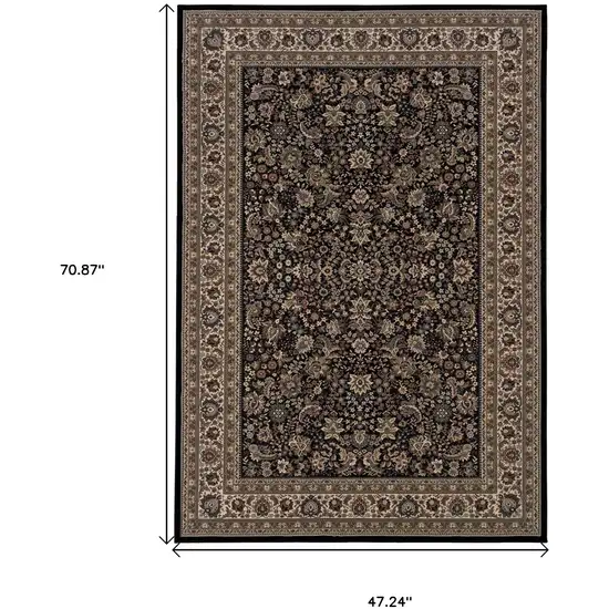 Black Dark Green And Ivory Oriental Area Rug Photo 3