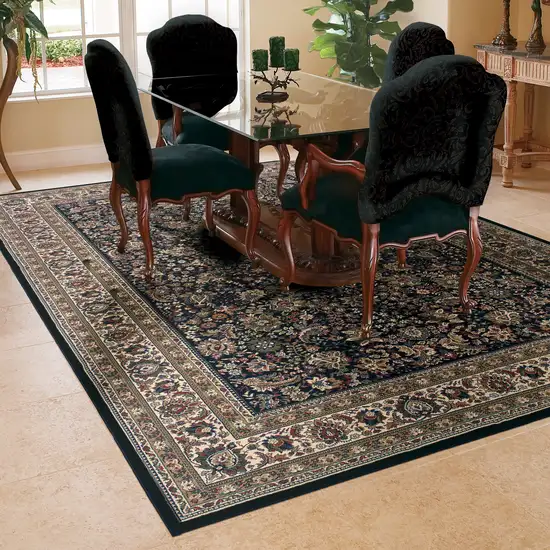 Black Dark Green And Ivory Oriental Area Rug Photo 9