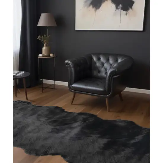 Black Faux Fur Washable Non Skid Area Rug Photo 1