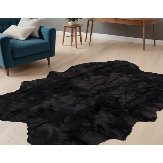 Black Faux Fur Washable Non Skid Area Rug Photo 1