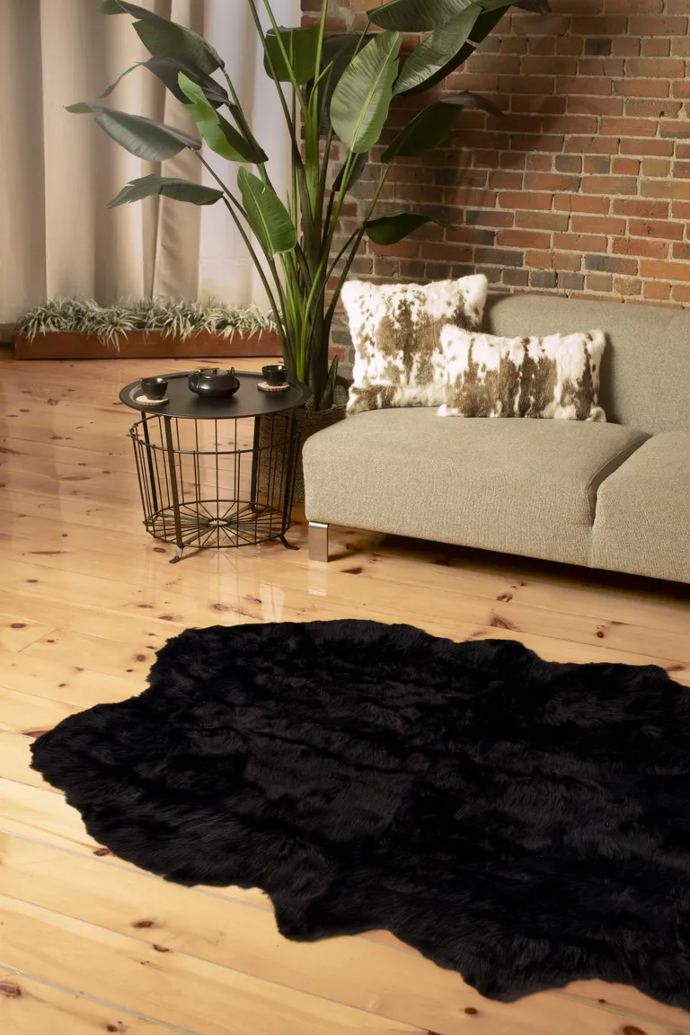 Black Faux Fur Washable Non Skid Area Rug Photo 3