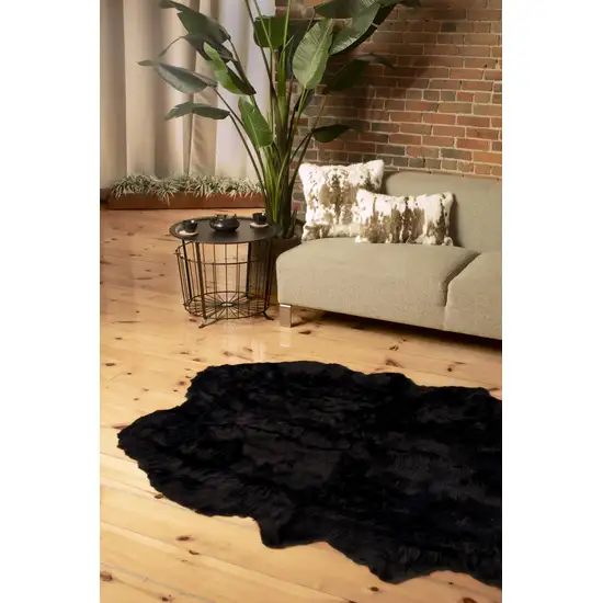 Black Faux Fur Washable Non Skid Area Rug Photo 3