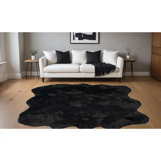 Black Faux Fur Washable Non Skid Area Rug Photo 1