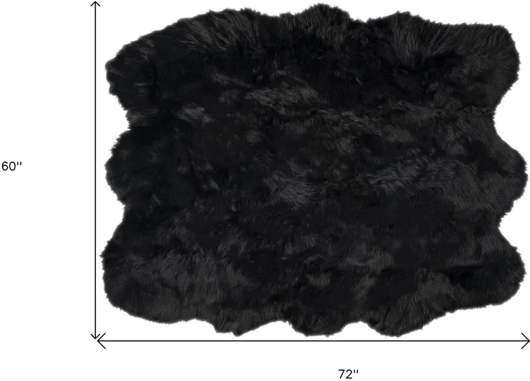 Black Faux Fur Washable Non Skid Area Rug Photo 4