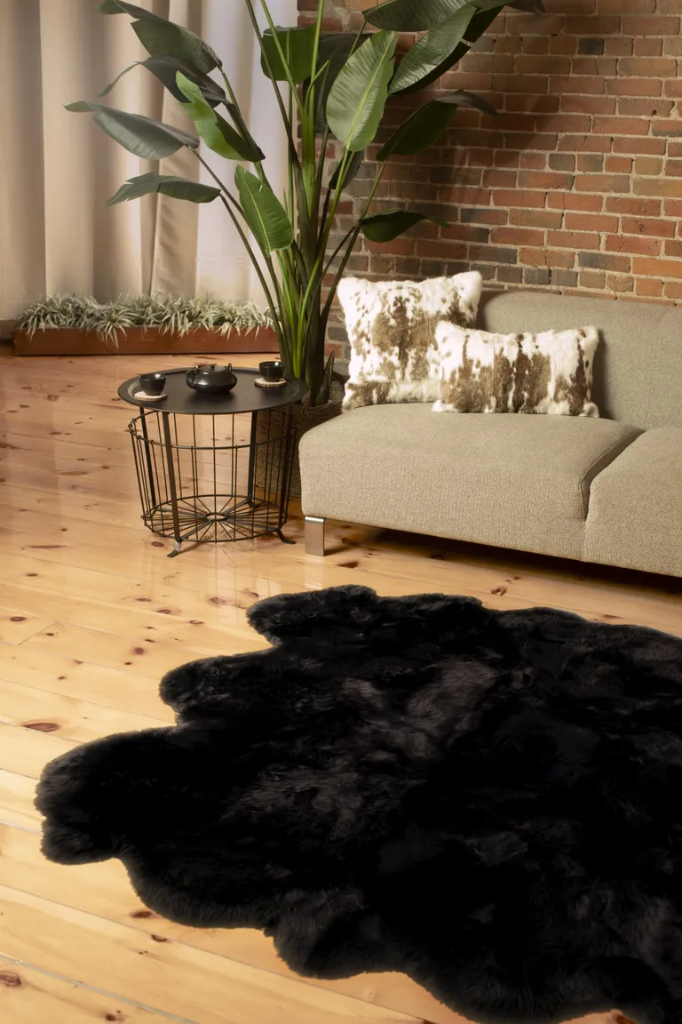 Black Faux Fur Washable Non Skid Area Rug Photo 3