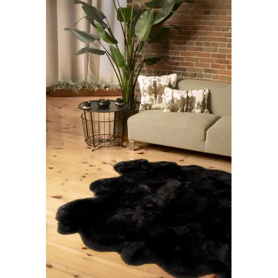 Black Faux Fur Washable Non Skid Area Rug Photo 3