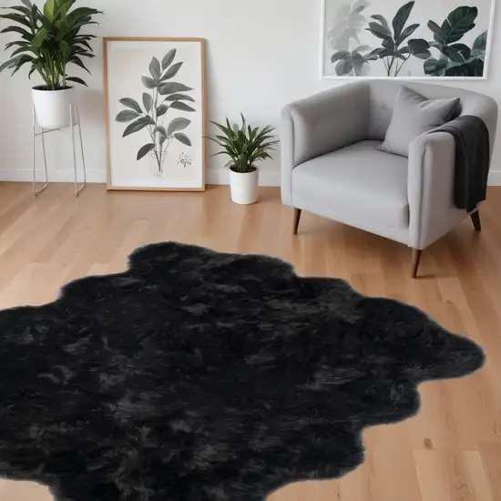 Black Faux Fur Washable Non Skid Area Rug Photo 1