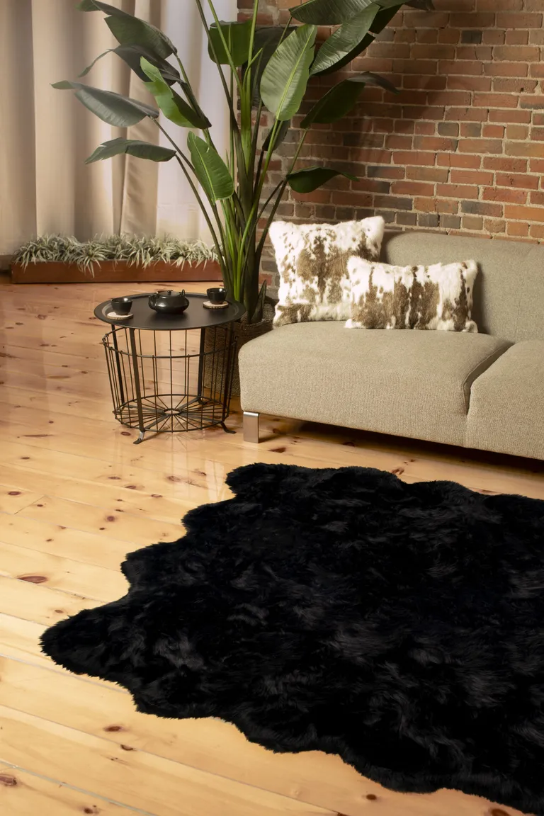 Black Faux Fur Washable Non Skid Area Rug Photo 3