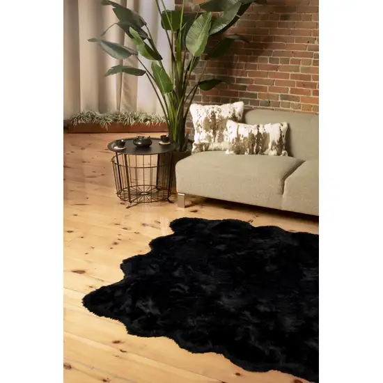 Black Faux Fur Washable Non Skid Area Rug Photo 3