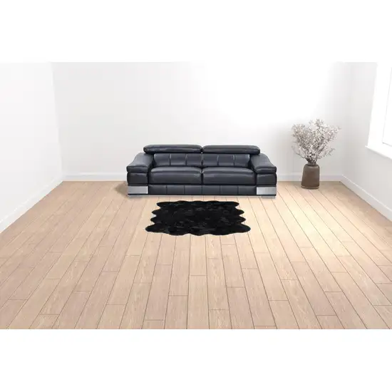 Black Faux Fur Washable Non Skid Area Rug Photo 2