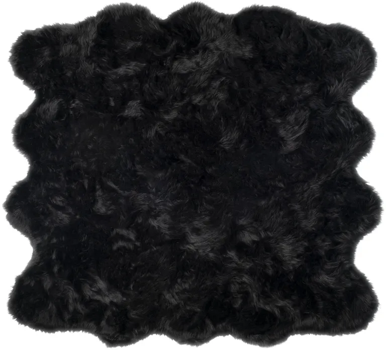 Black Faux Fur Washable Non Skid Area Rug Photo 1