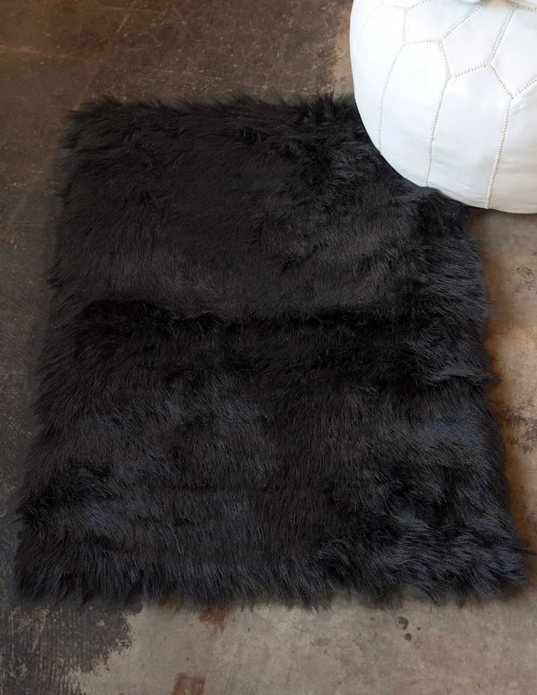 Black Faux Rectangular - Area Rug Photo 3