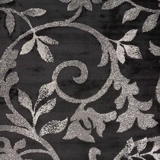 Black Gray and White Floral Vines Area Rug Photo 6