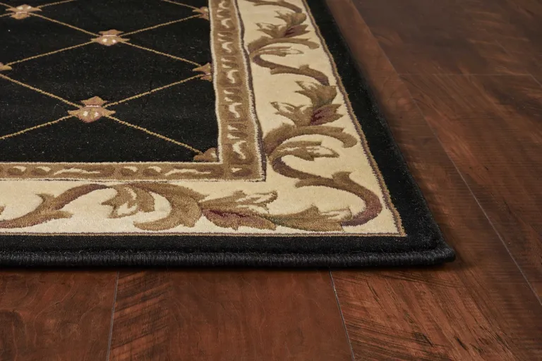 Black Fleur de Lis Diamond Bordered Indoor Area Rug Photo 3