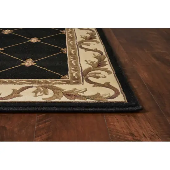 Black Fleur de Lis Diamond Bordered Indoor Area Rug Photo 3