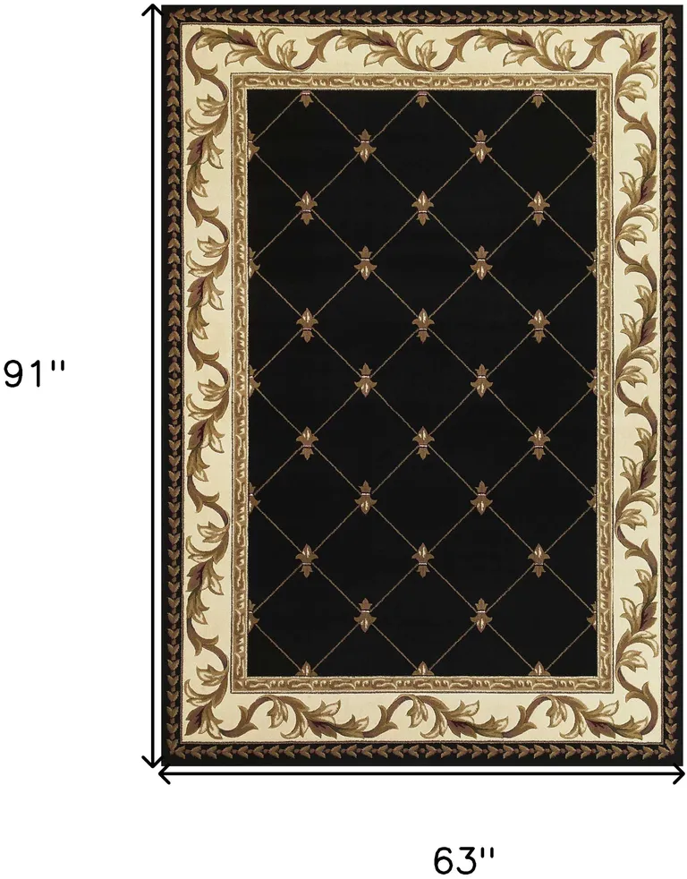 Black Fleur de Lis Diamond Bordered Indoor Area Rug Photo 4