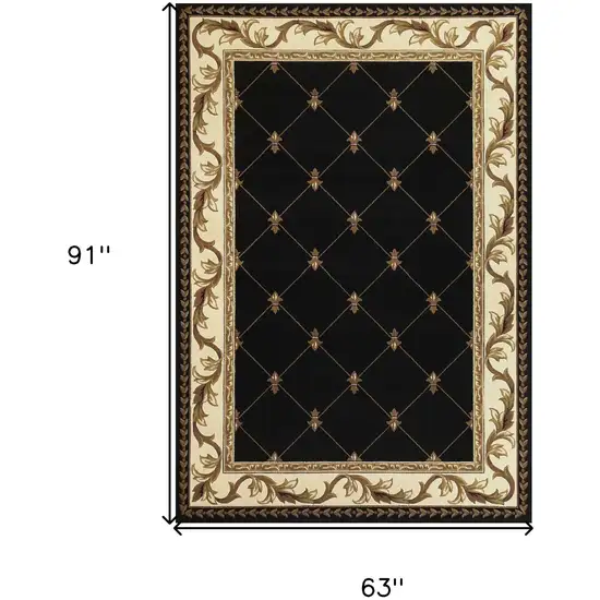 Black Fleur de Lis Diamond Bordered Indoor Area Rug Photo 4