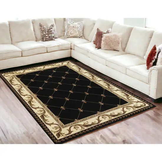 Black Fleur De Lis Diamond Bordered Indoor Area Rug Photo 1