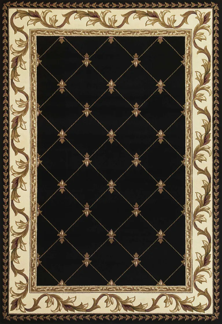 Black Fleur de Lis Diamond Bordered Indoor Area Rug Photo 1