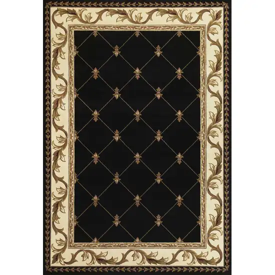 Black Fleur de Lis Diamond Bordered Indoor Area Rug Photo 1