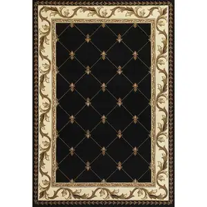 Photo of Black Fleur de Lis Diamond Bordered Indoor Area Rug