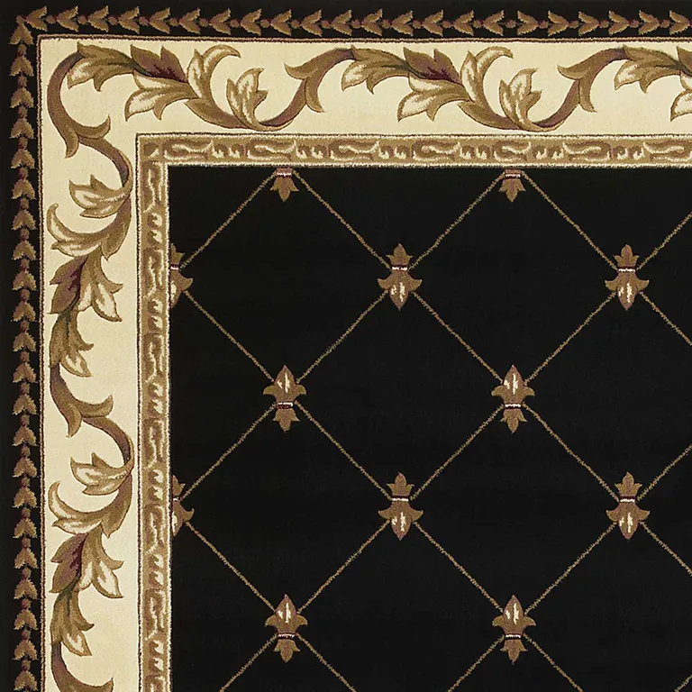 Black Fleur de Lis Diamond Bordered Indoor Area Rug Photo 2