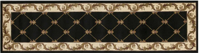 Black Fleur de Lis Runner Rug Photo 2