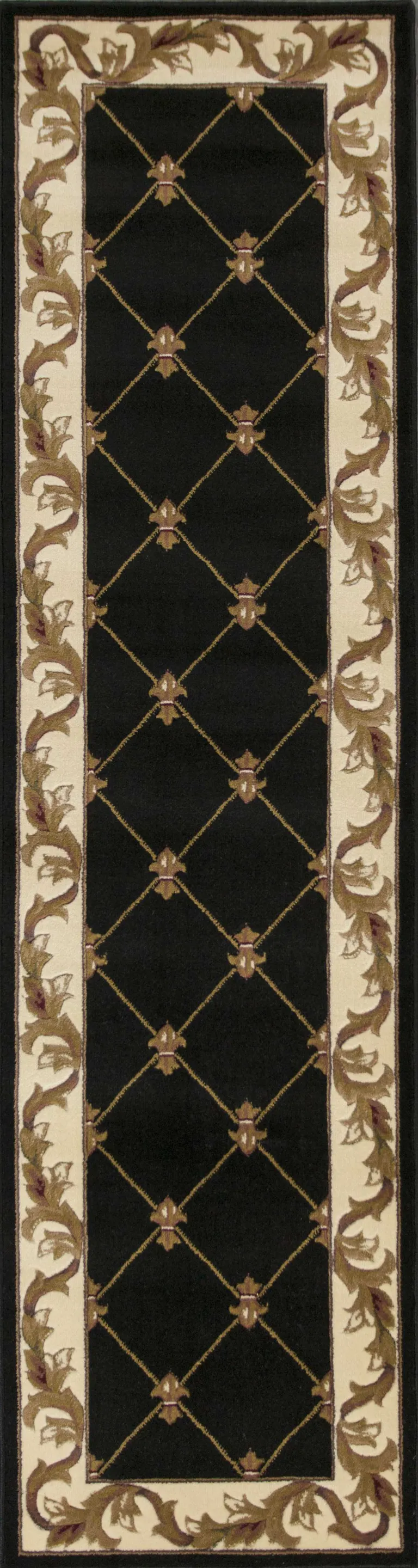 Black Fleur de Lis Runner Rug Photo 1