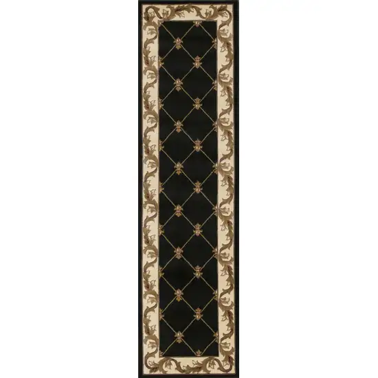 Black Fleur de Lis Runner Rug Photo 1