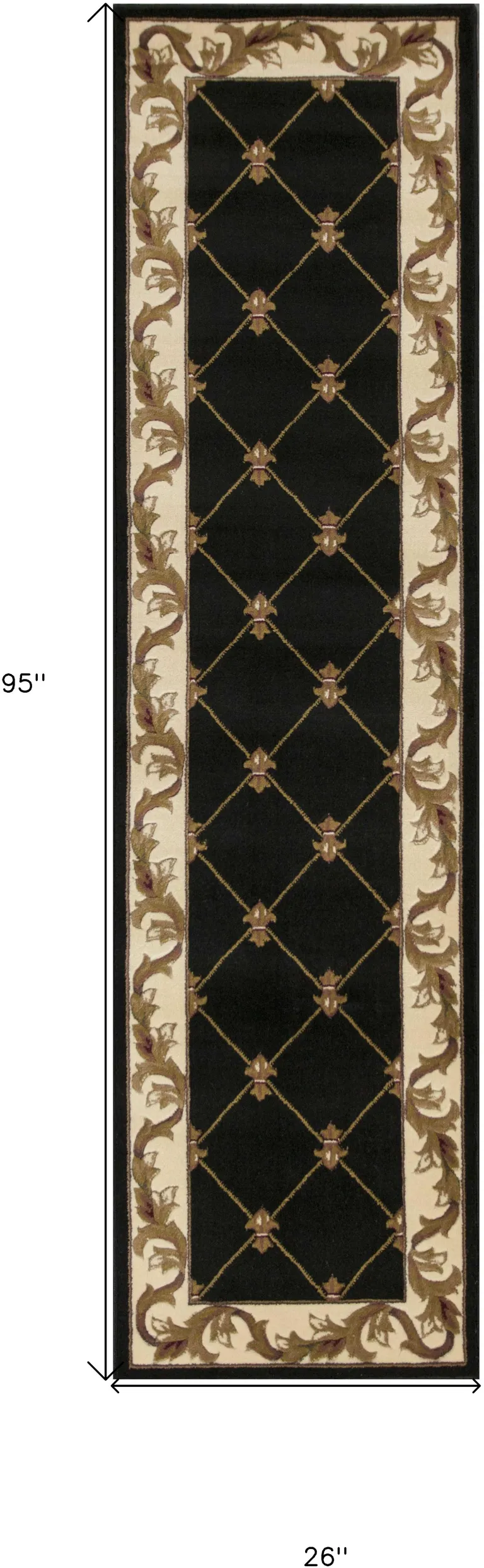 Black Fleur de Lis Runner Rug Photo 5