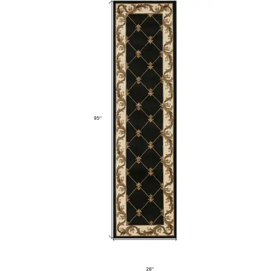 Black Fleur de Lis Runner Rug Photo 5