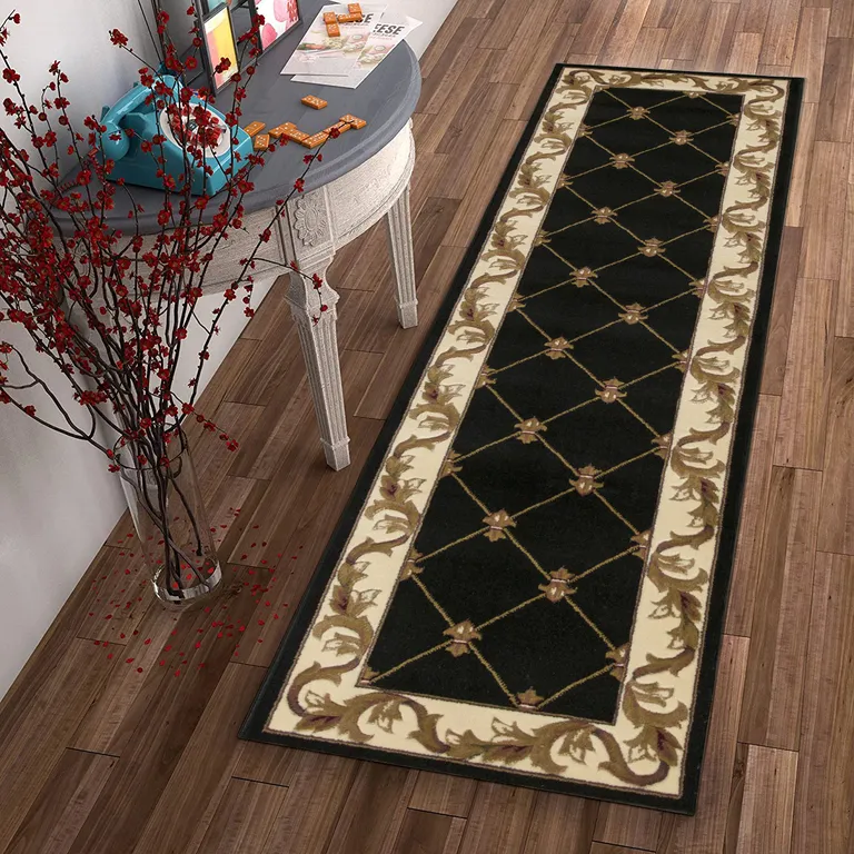 Black Fleur de Lis Runner Rug Photo 4