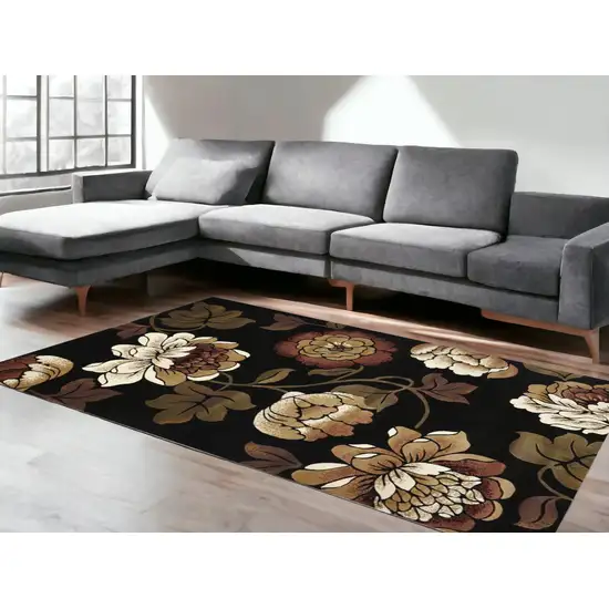 Black and Tan Floral Area Rug Photo 1