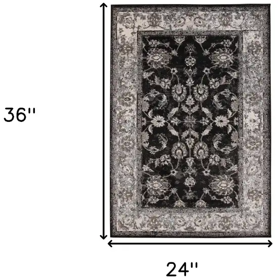 Black Floral Power Loom Area Rug Photo 6