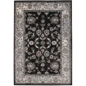 Photo of Black Floral Power Loom Area Rug