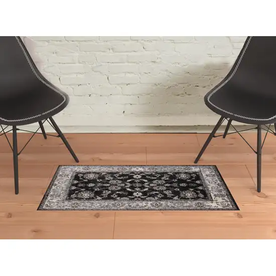 Black Floral Power Loom Area Rug Photo 4