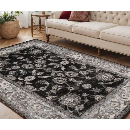 Ivory Black and Gray Floral Power Loom Area Rug Photo 1