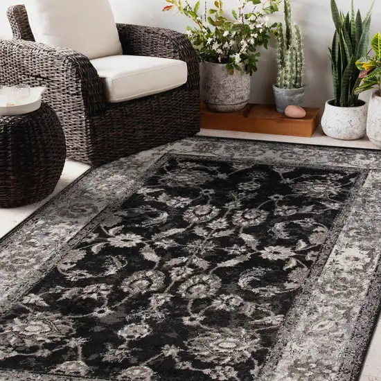 Black Floral Power Loom Area Rug Photo 5