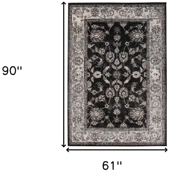 Black Floral Power Loom Area Rug Photo 6