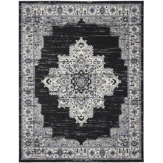 Black Floral Power Loom Distressed Area Rug Photo 1