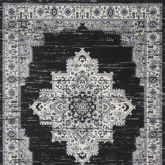 Black Floral Power Loom Distressed Area Rug Photo 7