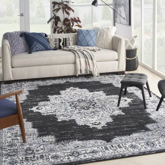 Black Floral Power Loom Distressed Area Rug Photo 6