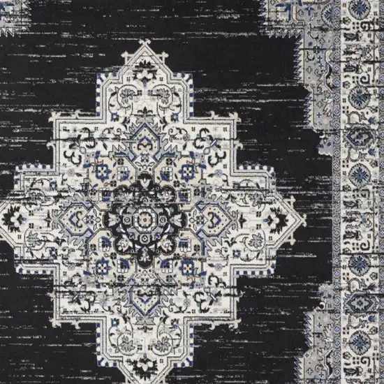 Black Floral Power Loom Distressed Area Rug Photo 6