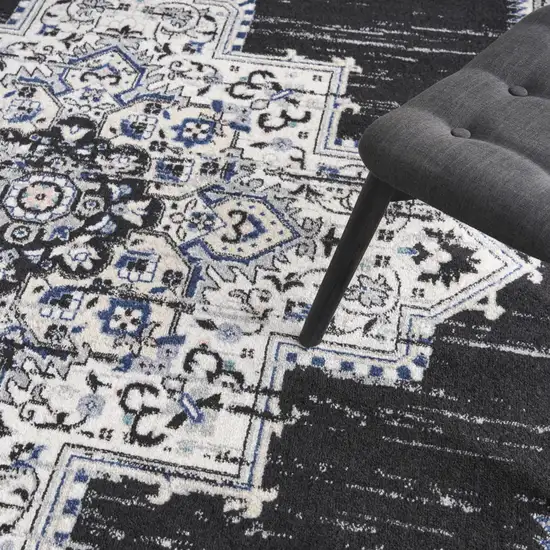 Black Floral Power Loom Distressed Area Rug Photo 5