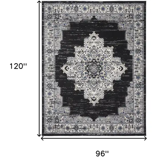 Black Floral Power Loom Distressed Area Rug Photo 8